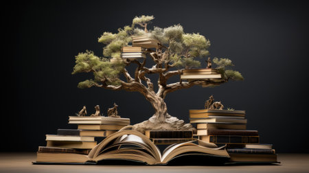 book tree, tree of knowledge, ai generatedの素材