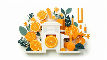 Electric juicer with fresh juice and fruitsの素材