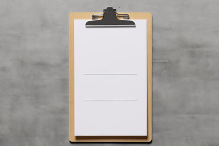 Clipboard with A4 paper on white background, mock upの素材
