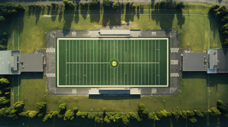 drone shot photo of football field construction, ai generatedの素材