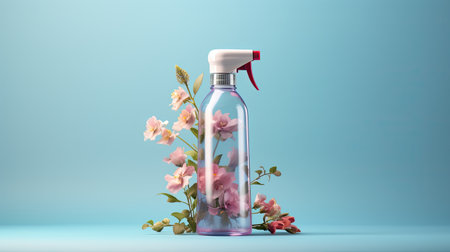 spraying floral air freshener with fresh flowers and petalsの素材