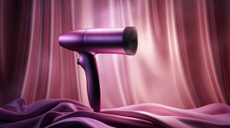 modern pink hair dryer on silk background.の素材