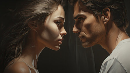 man and beautiful woman looking at each other, relationship, Ai Generated.の素材