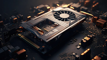 close-up of electronic computer hardware technology. Motherboard digital chip. ai generatedの素材