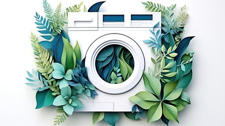 Washing machine and leaf, Eco laundry conceptの素材