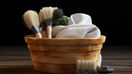 eco basket with cleaning eco brushes, sponges and ragの素材