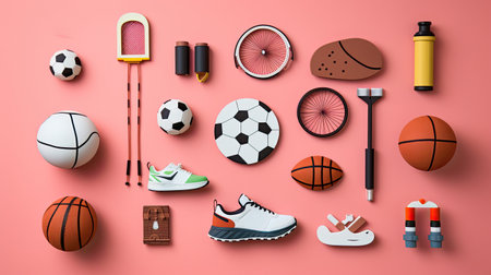Sport equipment on pink background.の素材