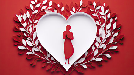 woman with hands hugging self on heart background. hugging dayの素材