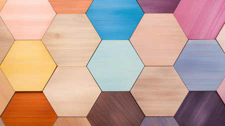 pastel rainbow wooden rhombus background. texture with rhombusの素材
