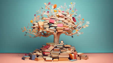 book tree, tree of knowledge, ai generatedの素材