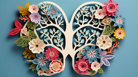 human lungs with pastel flowers, health and disease concept.の素材