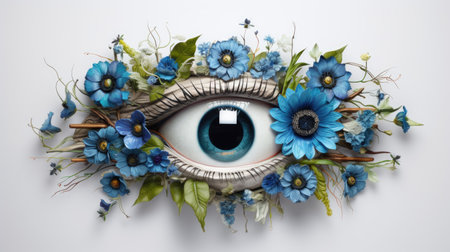 human eye organ with blooming colour flowersの素材