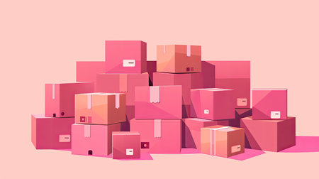 pile of pink cardboard carton gift boxes.の素材