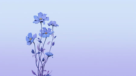 beautiful flowers, watercolor floral on blue violet background. copy spaceの素材