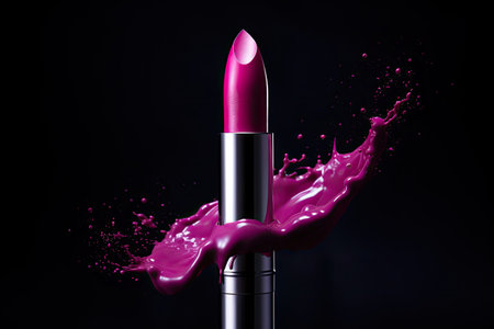 beauty lipstick on black background with splashes, ai generatedの素材