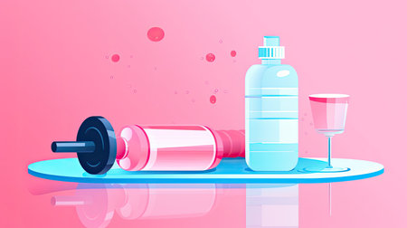 dumbbell and water bottle on light background.の素材