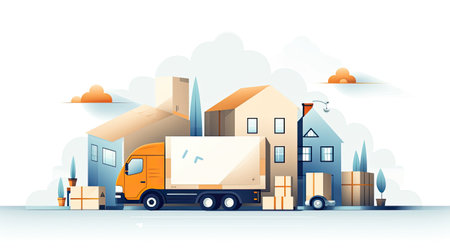 delivery truck with things in boxes . moving dayの素材