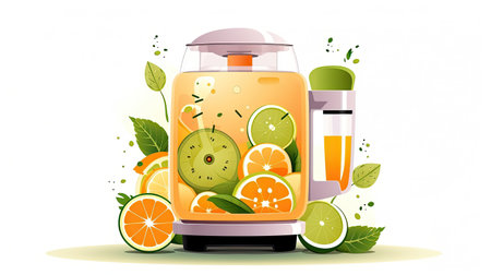 Electric juicer with fresh juice and fruitsの素材