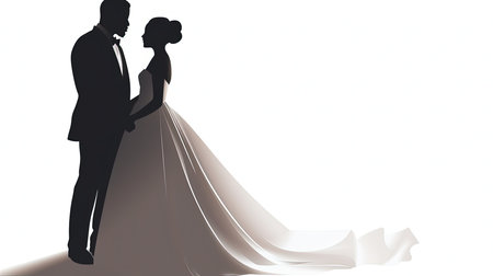 romantic bride and groom on light backgroundの素材