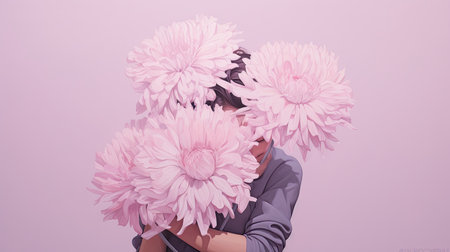 woman hugging bouquet of flowers. pastel watercolor, hugging dayの素材