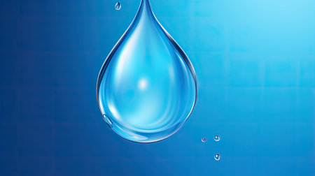 blue water drop on a blue background.の素材