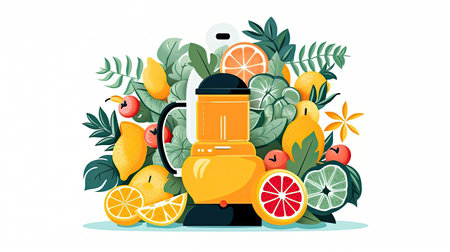 Electric juicer with fresh juice and fruitsの素材