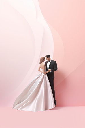 romantic bride and groom on light backgroundの素材