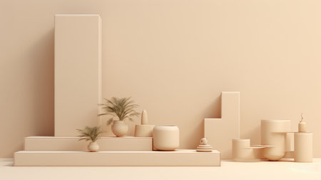Abstract beige pedestal podium. Minimal background for product presentation. ai generatedの素材
