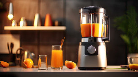 modern electric juicer with fruits on the kitchenの素材