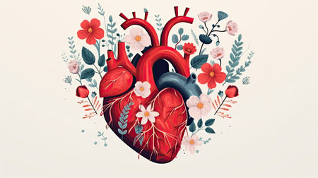 Heart with blooming flowers, health and disease concept.の素材