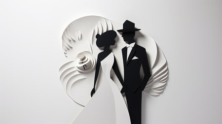 romantic bride and groom on light backgroundの素材