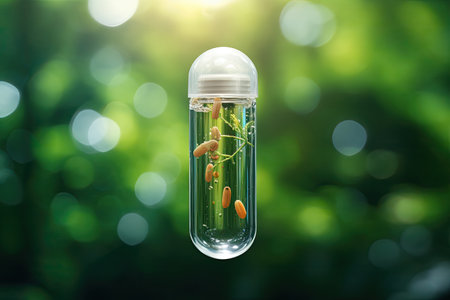 pill with herbal inside on light background, ai generatedの素材