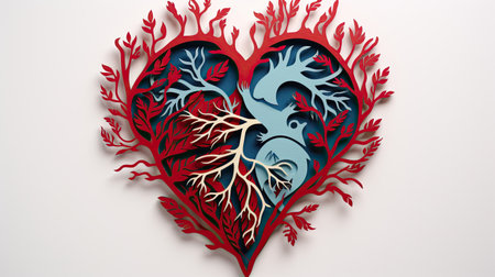 red heart organ on light background, paper cut designの素材