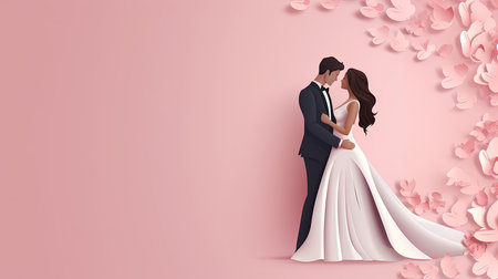 romantic bride and groom on light backgroundの素材