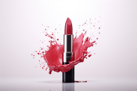 beauty lipstick on pink background with splashes, ai generatedの素材