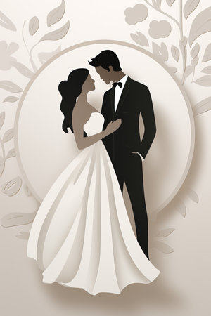 romantic bride and groom on light backgroundの素材