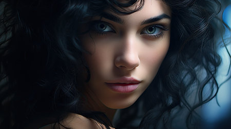 portrait of beautiful young woman with wavy hair.の素材