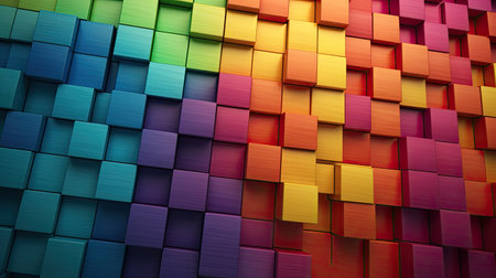 rainbow wooden blocks background. texture with squaresの素材