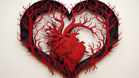 red heart organ on light background, paper cut designの素材