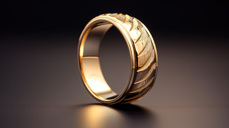 Yellow gold ring on dark background, engagement ring.の素材