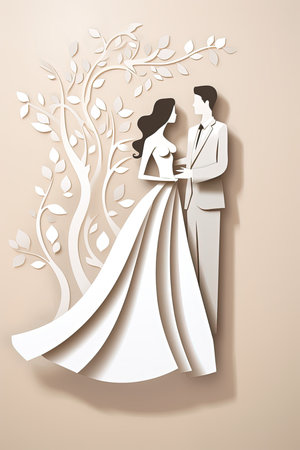 romantic bride and groom on light backgroundの素材