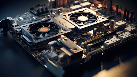 close-up of electronic computer hardware technology. Motherboard digital chip. ai generatedの素材