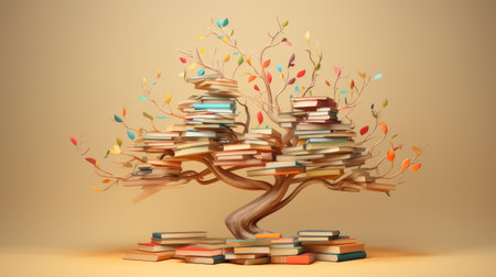 book tree, tree of knowledge, ai generatedの素材