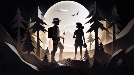 Happy Scout Day, Boy and girl together, paper cut designの素材