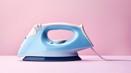 white Steam iron on bright pink background, ai generatedの素材