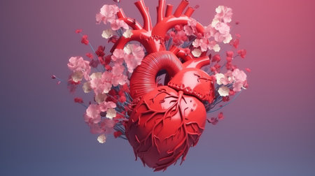 Heart with blooming flowers, health and disease concept.の素材