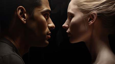 man and beautiful woman looking at each other, relationship, Ai Generated.の素材