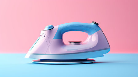 white Steam iron on bright colour background, ai generatedの素材