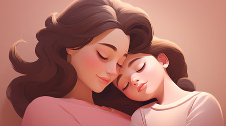 mother is cuddled by cute little daughter.の素材