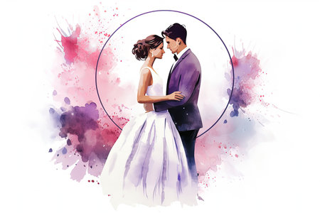 watercolor bride and groom on light backgroundの素材